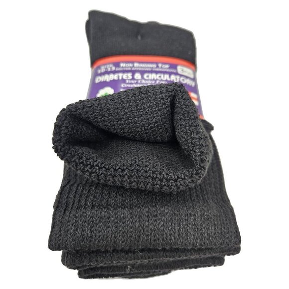 Diabetic Socks Men Women Cotton Non Binding Top Cushion Crew Socks, Black 6-Pack - Picture 3 of 3